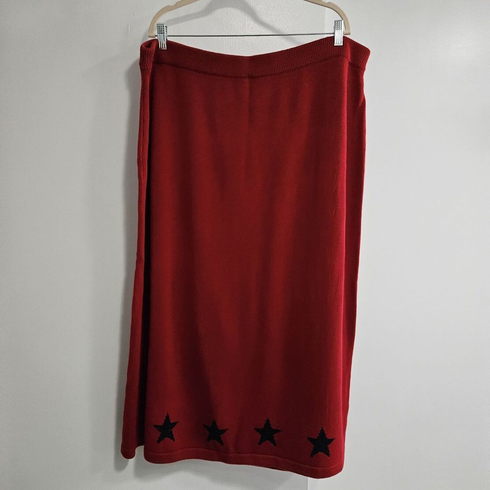 Quacker Factory Plus‎ Size 2X Red Patriotic Stars Maxi Knit Skirt A59301